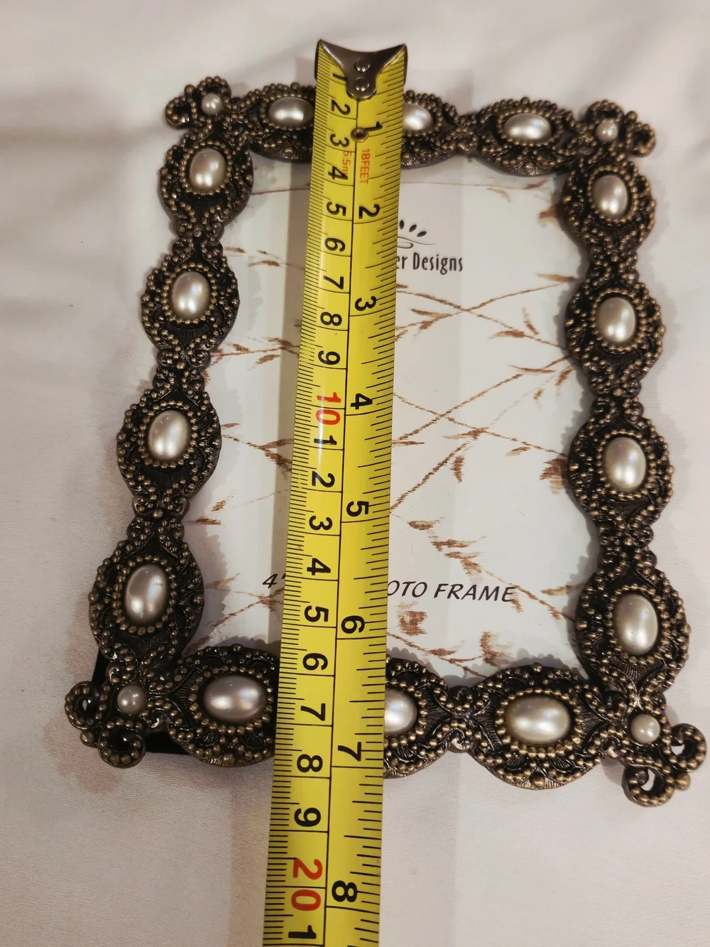 Ornate Bronze and Faux Pearl 4x6 Photo Frame